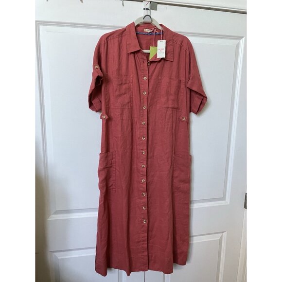 NWT White Stuff Reno Linen Midi Shirt Dress Womens 12 Pink Coastal Beach Boho - Picture 11 of 13